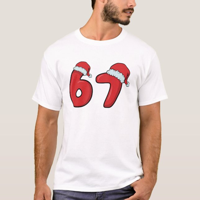 Funny 6 7 Santa Hat Christmas  T-Shirt (Front)