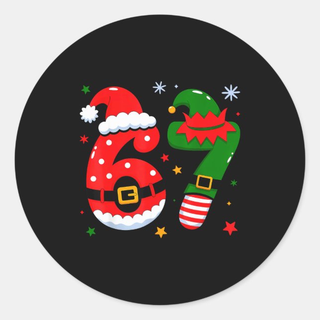Funny 6 7 Six Seven Meme Christmas Santa Elf Coupl Classic Round Sticker (Front)