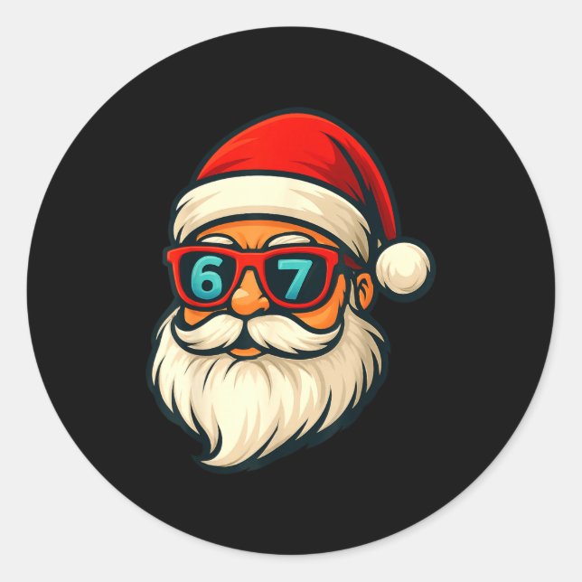 Funny 6 7 Six Seven Meme Santa Face 67 Christmas Y Classic Round Sticker (Front)