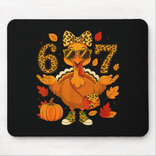 Funny 6 7 Thanksgiving Leopard Bow Turkey Six Seve Mouse Pad