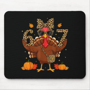 Funny 6 7 Thanksgiving Leopard Bow Turkey Six Seve Mouse Pad
