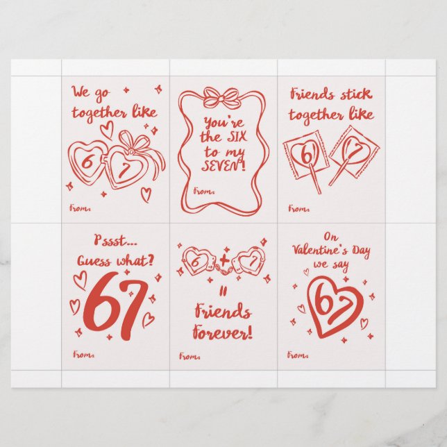Funny 6 7 Valentine’s Day Cards for Classroom Custom Letterhead (Front)
