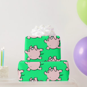 Funny 6 Cartoon Illustration Pig Choose Colour Wrapping Paper