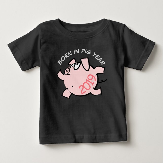 Funny 6 Cartoon Illustration Pink Pig  2019 Baby T T-Shirt (Front)