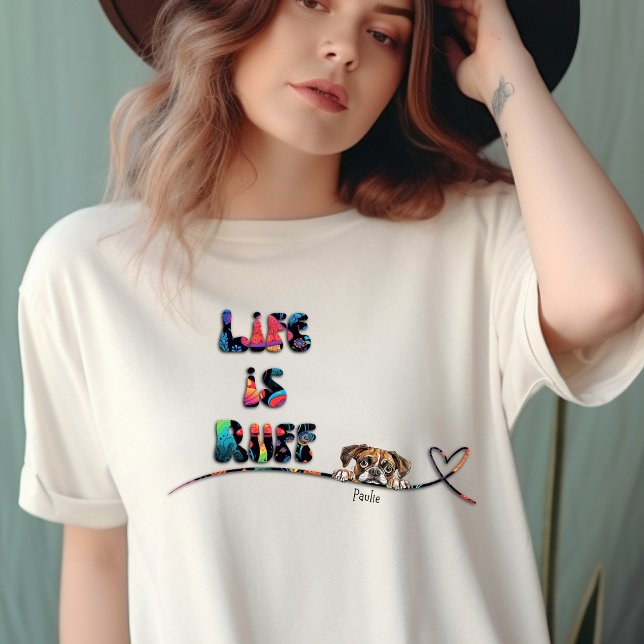 Funny 70's Colourful Retro Boxer Dog Custom Name T-Shirt (Creator Uploaded)