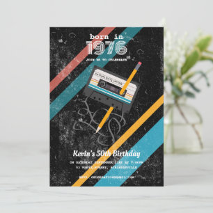 Funny 70s Retro Cassette Tape 50th 1976 Birthday Invitation