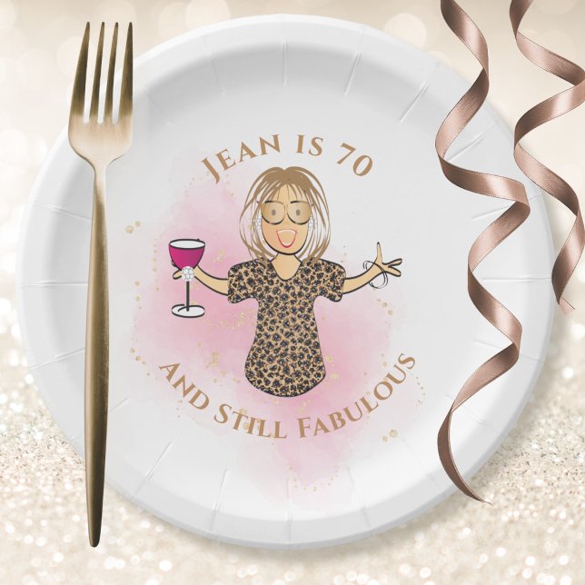 Funny 70th Birthday Gold Pink 70 and Fabulous  Paper Plate (Creator Uploaded)