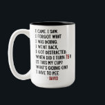 Funny 75th Birthday Hilarious Old Age Joke Custom Two-Tone Coffee Mug<br><div class="desc">Celebrate his 75th birthday with laughter! This funny coffee mug makes the perfect gift for men who embrace aging with humour. Featuring the hilarious quote: "I came. I saw. I forgot what I was doing. I went back. I got distracted. When did I turn 75?! Is this my cup? What's...</div>