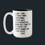Funny 75th Birthday Hilarious Old Age Joke Custom Two-Tone Coffee Mug<br><div class="desc">Celebrate his 75th birthday with laughter! This funny coffee mug makes the perfect gift for men who embrace aging with humour. Featuring the hilarious quote: "I came. I saw. I forgot what I was doing. I went back. I got distracted. When did I turn 75?! Is this my cup? What's...</div>