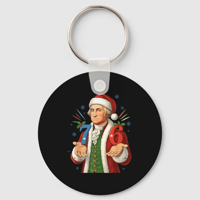 Funny 7-6 6-7 George Washington Santa 67 Meme Chri Key Ring (Front)