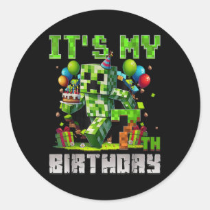 Funny 7 Year Old 7th Birthday Pixel Art Gamer Boys Classic Round Sticker