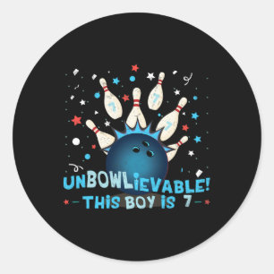Funny 7th Birthday Bowling Lover Graphic For Boys Classic Round Sticker
