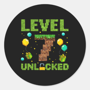 Funny 7th Birthday Boy Gamer Level 7 Unlocked Pixe Classic Round Sticker