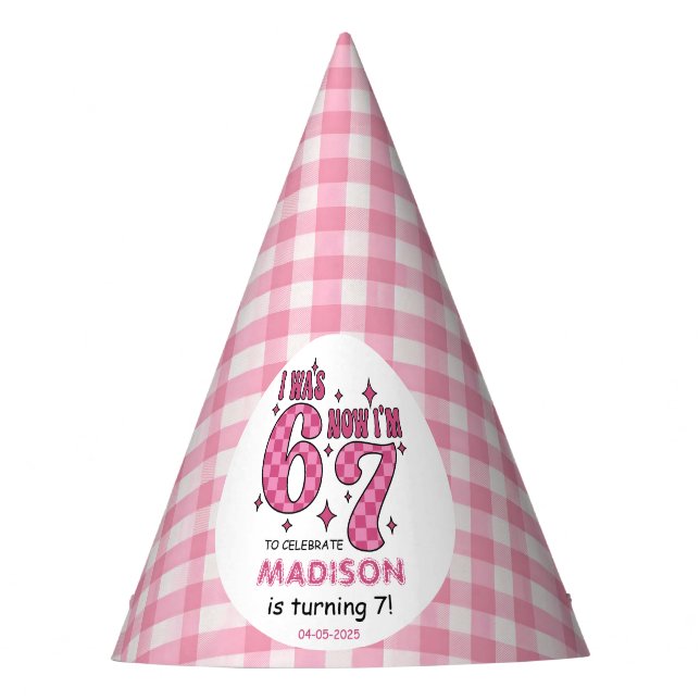 Funny 7th Birthday | “I Was 6, Now 7” Party Hat (Front)
