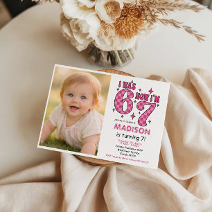 Funny 7th Birthday   “I Was 6, Now 7” Party Invitation