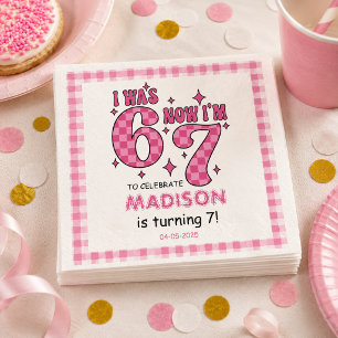 Funny 7th Birthday “I Was 6, Now 7” Party Napkin