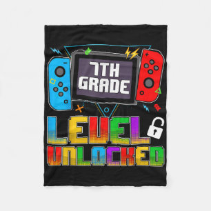 Funny 7th Grade Level Unlocked Gamers Back To Scho Fleece Blanket