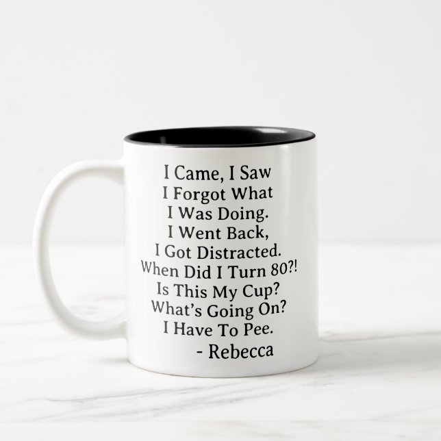 Funny 80th Birthday Celebration  Two-Tone Coffee Mug (Left)