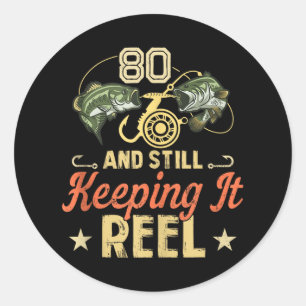 Funny 80th Birthday Fishing Shirt For Men Tank Top Classic Round Sticker