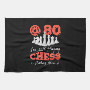 Funny 80th Birthday Gift - 80 Year Old Chess Queen Tea Towel