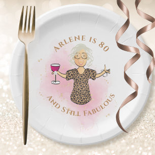 Funny 80th Birthday Gold Pink 80 and Fabulous Paper Plate