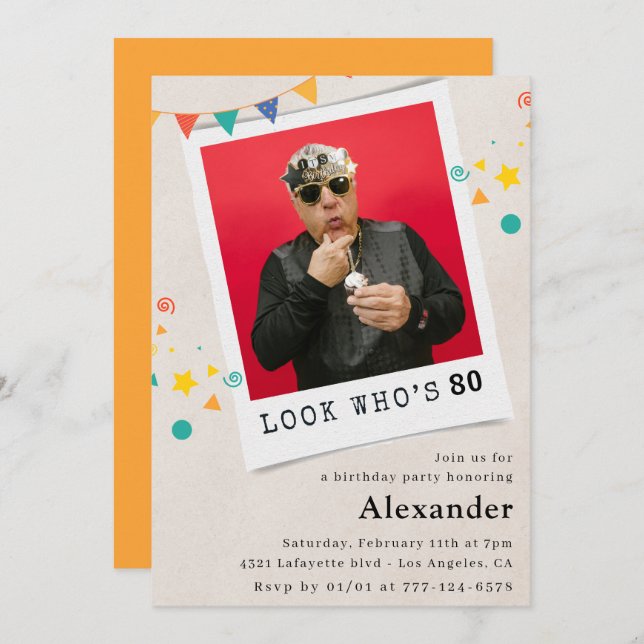 Funny 80th birthday invitations Men Fun Photo (Front/Back)
