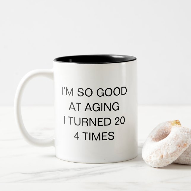 Funny 80th Birthday Two-Tone Coffee Mug (With Donut)