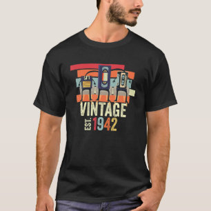 Funny 80Th Birthday Vintage Music Tech 1942 Birthd T-Shirt