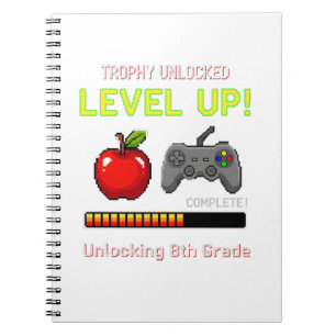 Funny 8th Grade Level Up Gamer   Trophy Unlocked  Notebook