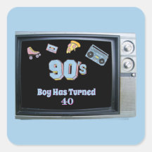 Funny 90's Theme Old Television Birthday Sticker