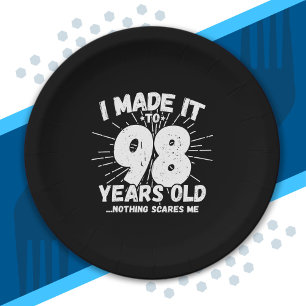 Funny 98th Birthday Quote Sarcastic 98 Year Old Paper Plate
