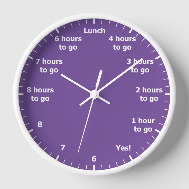 Funny 9 to 5 Work Hour Countdown Purple Office Clock (Front)
