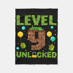 Funny 9th Birthday Boy Gamer Level 9 Unlocked Pixe Fleece Blanket