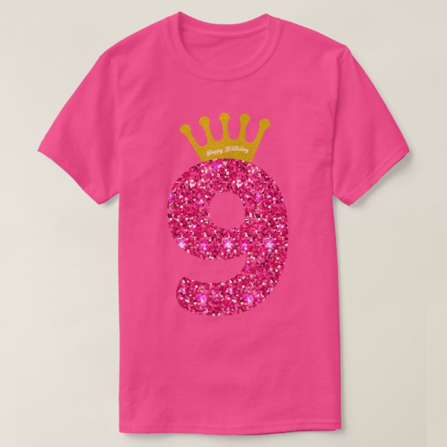 Funny 9th Party Number 9 Year Old Girls 9th Birthd T-Shirt (Design Front)