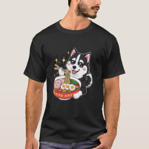 Funny A Husky Eating Ramen Noodles Soup Bowl T-Shirt