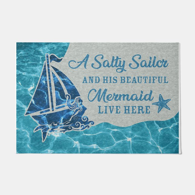 Funny A Salty Sailor Live Here Doormat (Front)