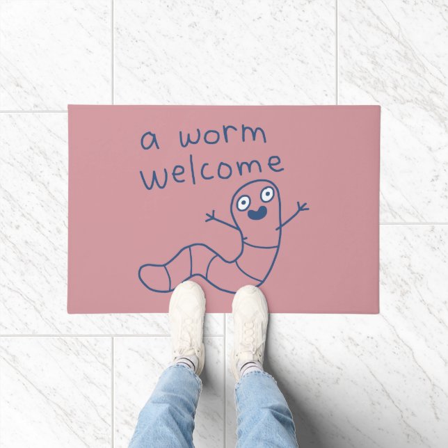Funny A Worm Welcome Cute Punny Earthworm Doodle Doormat (Indoor)