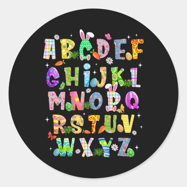 Funny Abcs Alphabet Learning Preschool Bunny Eggs  Classic Round Sticker (Front)