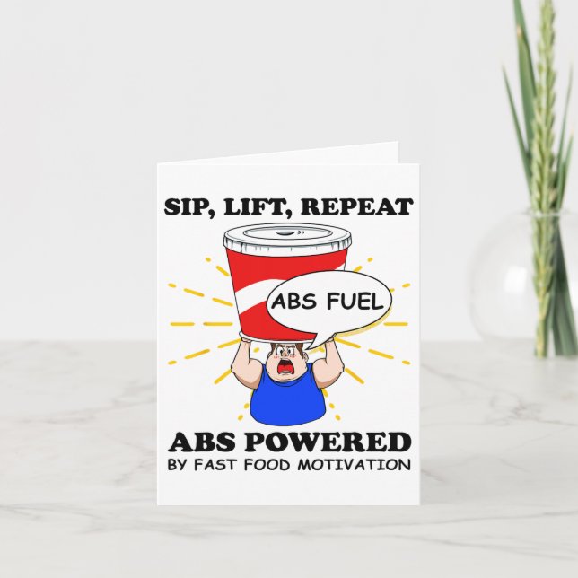 Funny Abs Exercise Fast Food Gym Workout Bodybuild Card (Front)