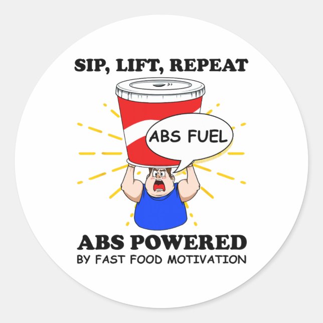 Funny Abs Exercise Fast Food Gym Workout Bodybuild Classic Round Sticker (Front)