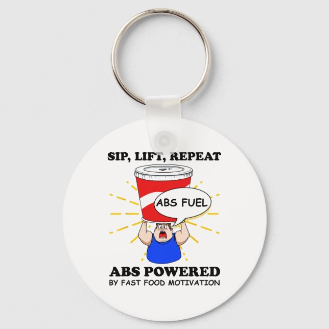 Funny Abs Exercise Fast Food Gym Workout Bodybuild Key Ring (Front)