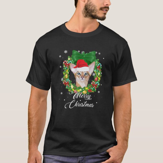 Funny Abyssinian Cat Snow Christmas Xmas Tree Deco T-Shirt (Front)