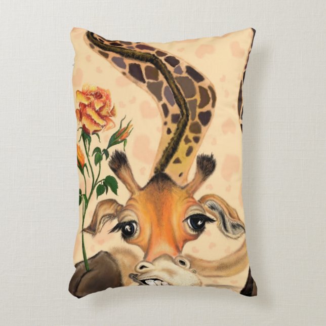 Funny Accent Pillow Romantic Giraffe with Rose (Front(Vertical))
