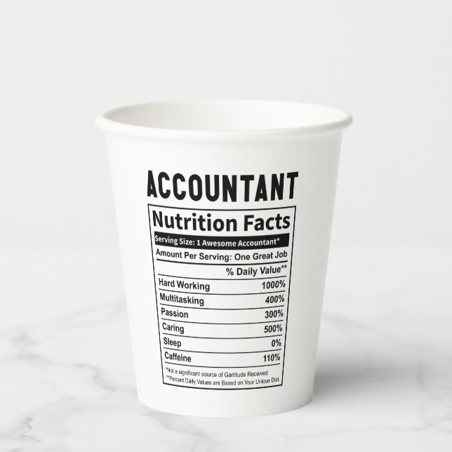 Funny Accountant Nutrition Facts Paper Cups (Front)