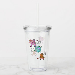 Funny Acrylic Tumbler with Colourful Geometric Cow