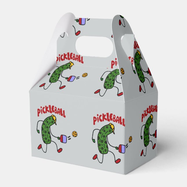 Funny Action Pickle Playing Pickleball Cartoon Favour Box (Front Side)