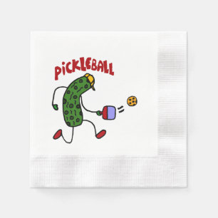 Funny Action Pickle Playing Pickleball Cartoon Napkin
