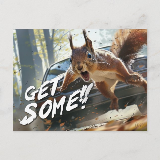 Funny Action Squirrel Postcard "Get Some"			 (Front)