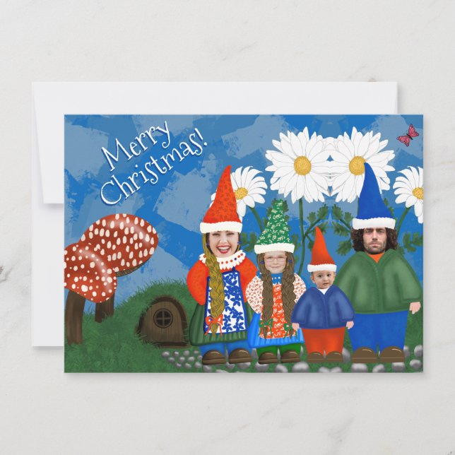 Funny Add Photo Gnome Family Merry Christmas Holiday Card (Front)