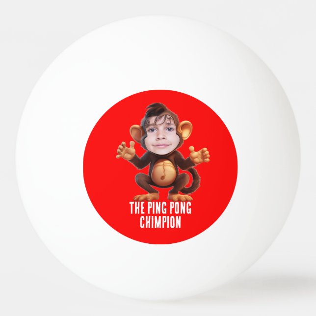 Funny ADD YOUR FACE Pun Champion Monkey Chimp Ping Pong Ball (Front)